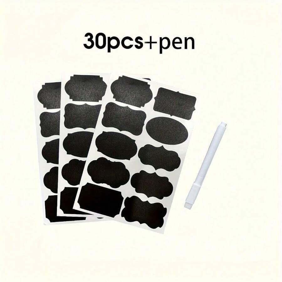 30pcs Reusable Chalkboard Labels With Pen - Removable Waterproof Self-Adhesive Stickers For Spice Jars, Food Containers & Kitchen Organization - 30 Items + 1 Pen - View 1