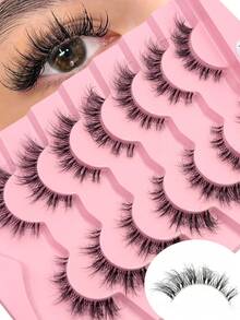 7 Pairs Asiteo Fluffy Cat Eye False Eyelashes, Natural Curly Fake Lashes With Transparent Band, 3D Effect, Eye-Enlarging, Charming & Thick, Whole Piece Faux Mink Lashes Suitable For Travel, Wedding, Party, Eid - Fluffy Lashes - View 6