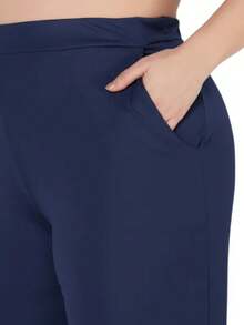 Calça Pantalona Cintura Alta Feminina em Helanca com Bolsos Conforto Luxuoso e Estilo Versátil - Azul 3697258 - Visão 3