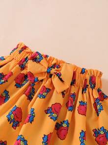 Set de 3 piezas de ranaper, falda y diadema con estampado de rosas para bebé niña en primavera/verano - Amarillo - Ver 7