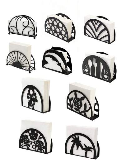 1pc Vintage Half-Circle Black Metal Napkin Holder, 10 Styles Available (Including Arch, European, Umbrella, Rose, Palm Tree, Shark, Etc.), Suitable For Restaurant, Kitchen, Storage, Decoration, Romantic Wedding, Personalized Restaurant/Bar/Cafe, Tropical Home, Halloween, Christmas And Other Holiday Table Decor, Essential Kitchen & Dining Accessory