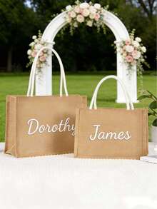 Customized Embroidered Linen Wedding Bag, Personalized Linen Bag, Customized Bridesmaid Gift Bag, Bachelorette Party Gift, Beach Tote Bag, Customized Gift, Student Item Bag, Foldable, Casual Style - Multicolor - View 3