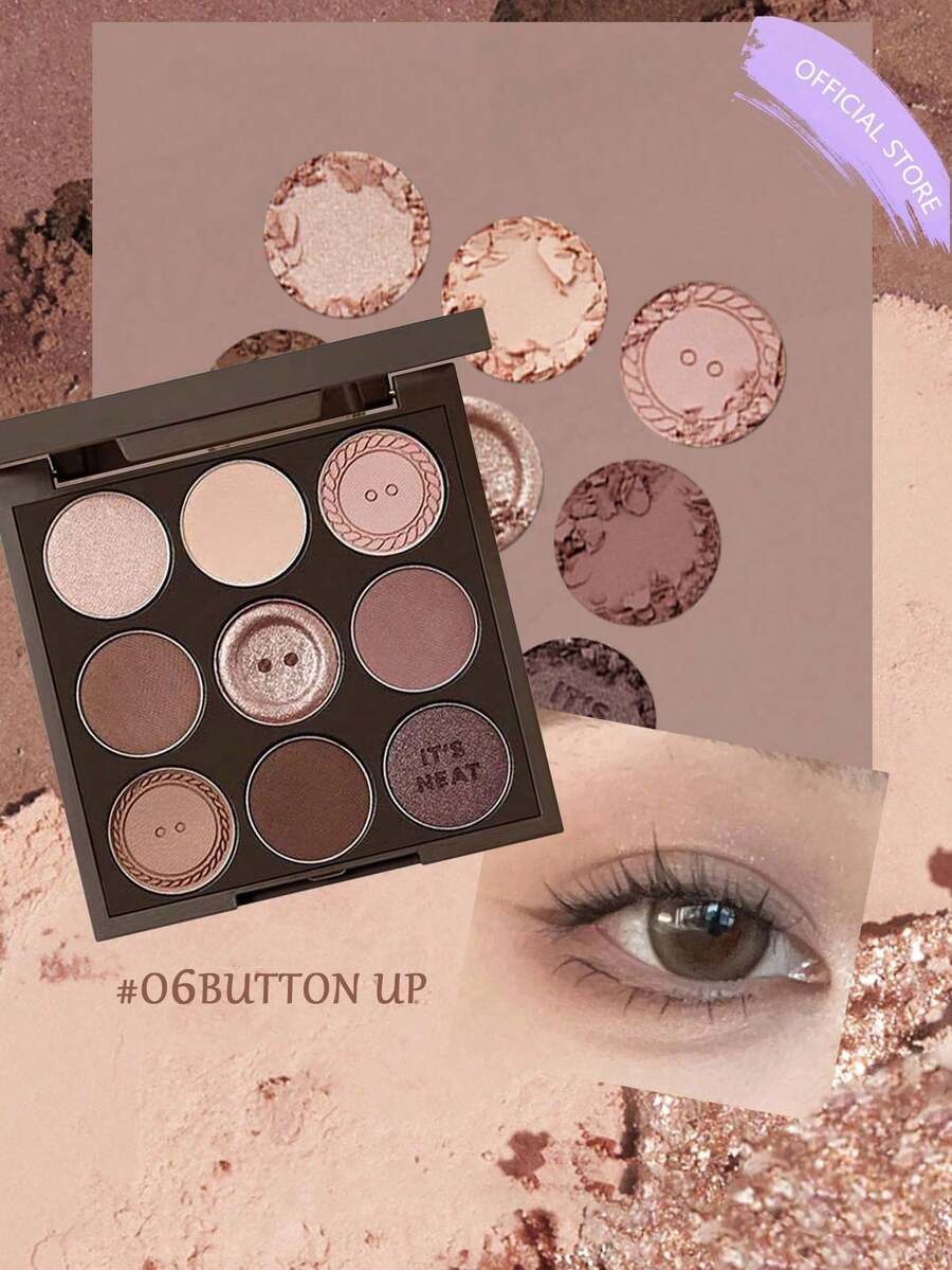 HOLIKA HOLIKA 我最爱的心情眼影盘（#06 Button）| 柔滑显色 | 哑光自然，9色眼影盘，哑光质地，高显色度，持久不脱妆，中性色调眼影盘 | 韩妆，8克/0.28盎司