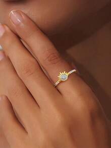 1pc 925 Sterling Silver Luxury Statement Yellow Cubic Zirconia Stackable Ring, Women's, Perfect For Valentine's Day, Wedding, Birthday Party And Other Occasions, Showcasing Exquisite Jewelry Style - Style 6 - View 2