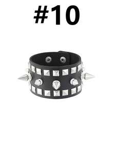 Punk Style Rivet PU Leather Bracelet, 80s Gothic Punk Rivet Faux Leather Cuff Bracelet, Suitable For Men And Women, Party Gift - Fashion Black - View 16