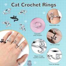 Crochet Ring For Finger Yarn Guide, 2 Count Adjustable Cat Design Knitting Loop Crochet Ring With Box, Knitting Accessory - A - View 7