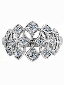 1pc Women's Elegant Square Cubic Zirconia Ring, Suitable For Wedding, Engagement, Anniversary Party, Valentine's Day Gift - Silver - View 3