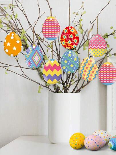 10pcs/Easter Egg Ornaments, Handmade Egg Craft Kit, Assorted Printed Designs, DIY Easter Crafts Ideal For Easter Party Supplies, Easter Decorations, Easter Gifts, Birthday Presents, Birthday Party Decorations, And Home Door/Window Accents.