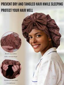 1 PC Hair Bonnet Double-Layer Satin Bonnet With Adjustable Tie - Double-Sided Hair Sleep Bonnet For Women And Curly Hair Wigs Tool - Multicolor - View 3