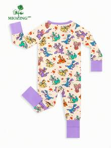 MIOZING Baby Bamboo Sleep Romper – Lightweight & Stretchy, Zip-Up Convertible Footie With 2-Way Zipper, Long Sleeve, Valentine's Day Cute Dragons & Heart Print, Breathable & Cozy, Boy Girl Clothes - Lilac Purple - View 2