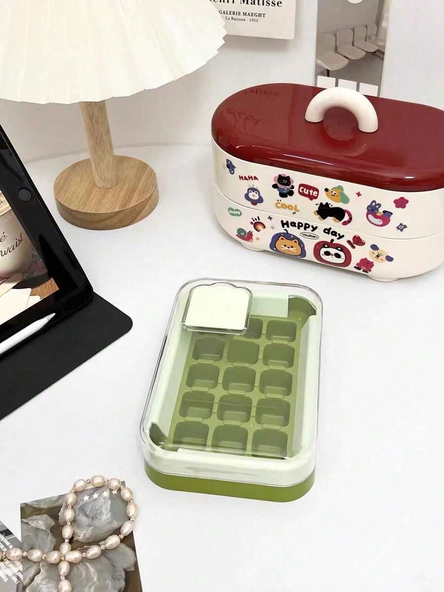 1pc Green Easy-Release Ice Cube Tray With Lid, Large Capacity, Sealed, Easy To Use Ice Mold, Home Kitchen DIY Beverage & Cocktail Ice Maker - Green - View 1