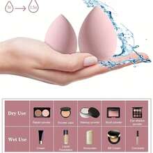 Esponja de maquillaje de tamaño grande, forma de gota de agua angulada, uso dual en seco y húmedo, no absorbente, suave y elástica, adecuada para todo tipo de piel, para base de maquillaje, corrector, BB cream, loción, esponja de maquillaje reutilizable, herramienta cosmética práctica para viajar - Rosa Pálido - Ver 2