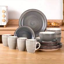 16pcs Stoneware Grey Dinnerware Set With Dinner Plate/ Dessert Plate/ Cereal Bowl/ Mug, Service For 4 - Gray - View 2