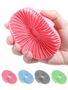 1pc Soft Silicone Body Exfoliating Brush, Handheld Shower Cleansing Brush, Removes Calluses & Gently Massages, Travel Essential Unisex Gift For Home Use - A - View 2