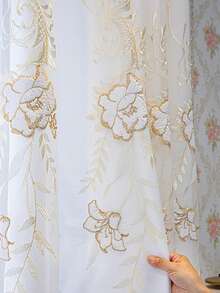 1件装【打孔】白金刺绣奢华薄纱窗帘，3D刺绣半透明窗帘，欧式宫廷风格柔软装饰，适用于客厅、卧室、办公室、厨房、书房 - 白色 - 查看 8