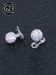 1 pieza Implante de bola de cristal de titanio, hipoalergénico, pendiente incrustado para perforación de piel, apto para uso diario, bola de 3mm, 4mm - Plateado - Ver 7