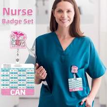 CNA Badge Reel And Buddy Pink Bow Retractable ID Nurses Badge Holder Acrylic Glitter Badge With Alligator Clip CNA Accessories For Work Gift For Hospital Coworkers Nursing - 細胞核 - 查看 3