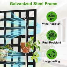 Jardinera de metal con enrejado de 71 x 47 x 12 pulgadas, cama de jardín elevada para flores y verduras al aire libre, pantalla de privacidad duradera con orificios de drenaje para plantas trepadoras, resistente a la intemperie - Negro - Ver 3