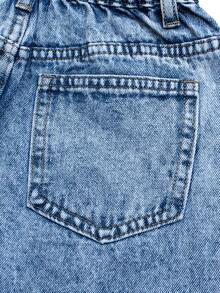 Quần short denim ống rộng phong cách đường phố cá tính dành cho bé gái, đính đá lấp lánh thời trang, giặt tẩy axit, dáng rộng thoải mái với cạp chun co giãn. - Rửa nhẹ - Xem 9