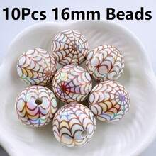 10Pcs 16mm Spider Web Round Acrylic Beads Spacer Loose Bead For Jewelry Making Accessory Beads DIY - 10 hạt cườm in hình mạng nhện 16mm - Xem 9