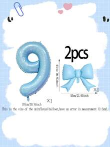 2pcs Blue Decorative Balloon Set, 40-Inch Blue 0-9 Number Foil Balloons, Blue Bow-Shaped Balloons For Birthday Party Decorations - Multicolor - View 9