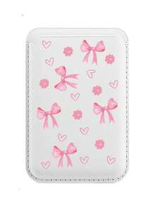 Pink Bowknot Design 1pc Magnetic Card Holder Case With Cherry Blossom & Bow Design Compatible With Apple Phone Spring Gift - Multicolor - View 20