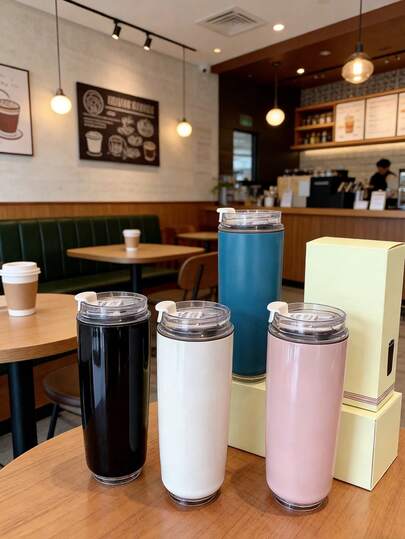 1 Stück großvolumige minimalistische Edelstahl Wasserflasche, Mehrfarbige tragbare Kaffeetasse, vakuumisoliert, Doppelwandiger Vakuum-Edelstahl Europäischer Hochwertige Latte Tasse, geeignet für Outdoor-Sport, Yoga, Kaffee, Büropendeln, Urlaub und Geburtstagsgeschenke, für alle Jahreszeiten