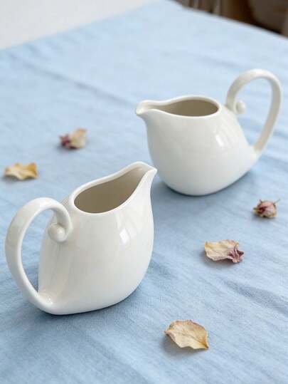 Ceramic Creamer Pitcher Set With Handle, Small Classic White Fine Porcelain Creamer Pitcher, Small White Pitcher For Coffee Milk