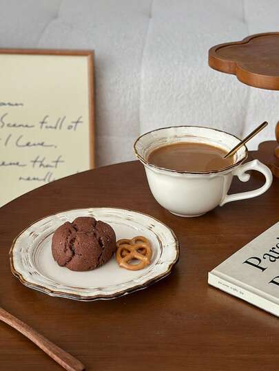 1pc Vintage Roman Style Cup & Saucer, Elegant Coffee/Latte Cup, Ceramic Breakfast/Afternoon Tea Cup & Saucer Set For Home Use