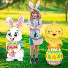 1 st. påsk begränsad upplaga anka och kanin akryl trädgård, utomhus juldekor, ingen ström behövs, lämplig för gräsmatta och trädgård, 2D jultema dekoration - A - Visa 3