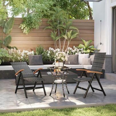 Outsunny Folding Rattan Outdoor Dining Chair With Reclining Backrest & Manual Recline, Heavy-Duty Wicker-Like Rattan Frame, Armrests & Split-Back Design - Lightweight Portable Chair For Deck, Balcony, Garden (No, Mixed-Grey