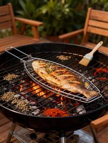 Bộ 4 món lưới nướng BBQ, bao gồm vỉ nướng có thể tháo rời và lưới bắt cá, rất cần thiết cho các hoạt động cắm trại và dã ngoại ngoài trời. (Một vài vết xước nhỏ có thể xuất hiện trong quá trình vận chuyển, điều này là bình thường.) - Kẹp cá nướng - Xem 3