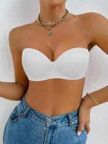 Peach Girl White Glossy Push-Up Bra, Bandeau Style, Detachable Straps. Lifting And Shaping Bust Design, Breathable And Aesthetically Back Line, Suitable For Everyday Wear. - White - View 5