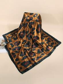 1条90厘米印花真丝围巾/头巾，女士时尚配饰，适合海滩、度假和日常生活，为您的装扮增添亮点。 - 黑棕色 - 查看 3