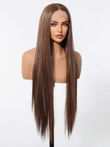 Elegant Brown Lace Front Wig For Women - Natural Look, Heat Resistant Synthetic Fiber, Long Straight Hair, 13x4 Lace Area, Suitable For Daily Wear And Parties, Valentine's Day Use, Synthetic Lace Front Wig - Brown - View 2