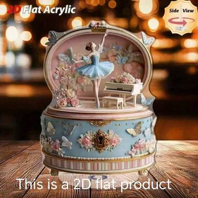 1 pieza Elegante caja de música giratoria de acrílico con bailarina y escena floral con mariposa - Acentos en azul pastel y dorado, melodía suave de cuerda (sin batería requerida) - Decoración de escritorio para el hogar/oficina, adecuada para regalos de inauguración de la casa, boda, cumpleaños, estética vintage 2D