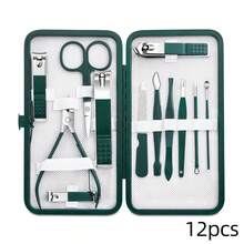 7/10/12/18/30pcs Manicure Set, Includes Nail Clippers, Nail Scissors, Ingrown Toenail Trimmer, Nail File And Nail Clipper, Unisex Grooming Tools (Dark Green) - Dark Green - View 13