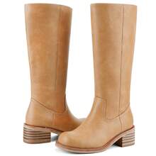 Women's Knee High Boots Chunky Block Heel Long Boots Square Toe Low Heel Boots For Women - 寬版栗色 - 查看 5
