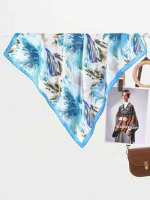 1pc Bandana Scarf With Painting Pattern Print, Fashion Headscarf Shawl Neckerchief Square Scarf - Multicolor - View 2