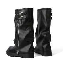 Punk Goth For Women Motorcycle Boots Black Platform Slouchy Mid Calf Boots Fold Over Chunky Heel Buckle Riding Boots Dress Party Outdoor Halloween Tall Boots Women - màu đen - Xem 8