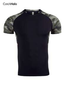 Men's Fitness Compression Shirt, Black Camouflage Sports T-Shirt, Elastic Breathable Quick-Dry, Suitable For Training, Running, Basketball And Daily Wear - 彩色 - 查看 8