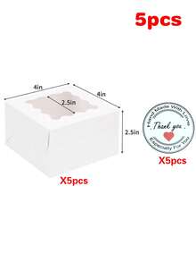 5/10个装白色带窗口烘焙盒，尺寸分别为4x4x2.5英寸/6x6x3英寸/12x12英寸，附赠贴纸，适合盛放零食、甜点、巧克力草莓、迷你蛋糕等，方便携带和展示。 - 彩色 - 查看 8