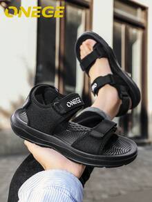 1 Pair Men's Summer Beach Sandals, New Wear-Resistant Outdoor Driving Casual Slippers, Non-Slip Hook And Loop Fashion Shoes - Black - View 7