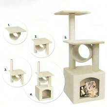 Árbol para Gatos Compacto de 3 Niveles Beige | Torre Rascadora de 90 cm con Plataformas y Postes de Sisal | Base 35x35 cm para Espacios Pequeños - Beis - Ver 5