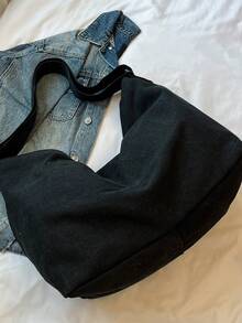 [] Large Capacity Retro Canvas Tote Bag, Foldable, With Safety Zipper, Lightweight, 3-Way Shoulder/Crossbody Bag, Essential For Students, Commuting, Classes, Travel, Japanese Urban Boy Daily Bag - Black - View 10