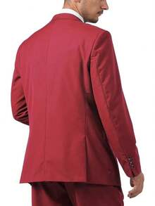 Men's Solid Color Long Sleeve Lapel Front Button Business Wedding Casual Lapel Blazer Formal Dress Two Button Business Casual Elegant Slim Fit Suit - Đỏ - Xem 3