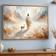 1pc Framed Canvas Poster, Religious Art Theme, Depicting God Leaving The Ninety-Nine Sheep To Find The Lost Lamb. Ideal Decor For Bedroom, Living Room And Hallway, Can Serve As Wall Art Or Seasonal Decoration To Add A Wintry Ambiance To Any Space. Jesus Themed Decorative Painting, Home Decor Poster, Room Decoration, Housewarming Gift. - Multicolor - View 2