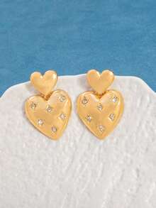 1 Pair European & American Style Heart Shaped Minimalist Earrings, Cute & Creative - Gold - View 4