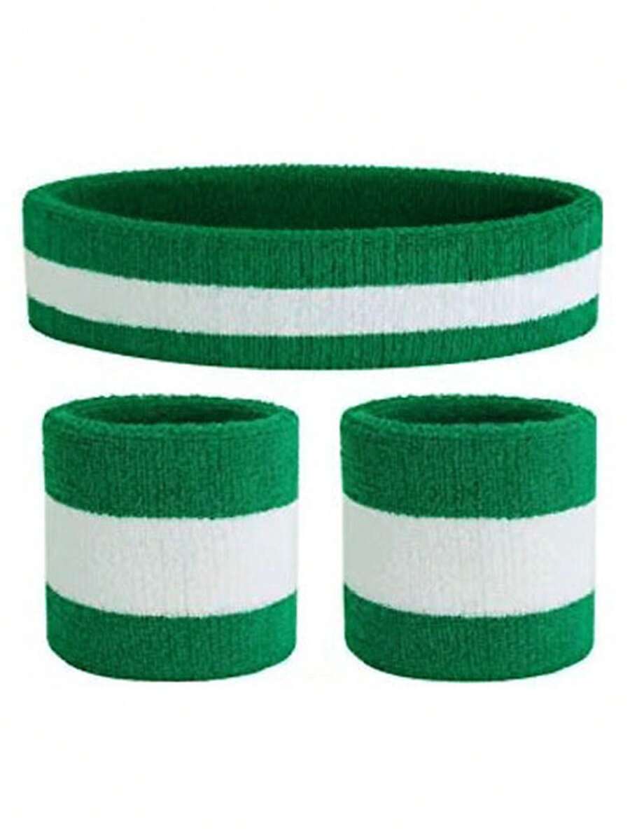 Bộ băng đô và băng cổ tay thể thao, băng đô và băng cổ tay bằng vải bông mềm mại, thấm hút mồ hôi và nhanh khô.