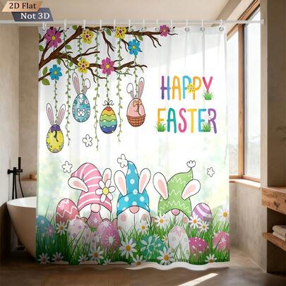1件复活节小矮人印花浴帘，多色涤纶防水浴室隔断帘，适用于浴室装饰、浴缸隔断、宿舍装饰、男孩/女孩房装饰，有大号和小号可选，浪漫、奢华、舒适的浴室配件